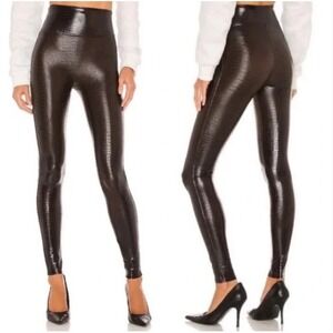 Spanx Brown Faux Leather Croc Brown/Black Leggings Size S